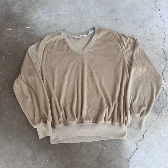Kingsport Other - Kingsport Velour Sweatshirt Mens XL Tan Excellent Vintage V-Neck Raglan Sleeve